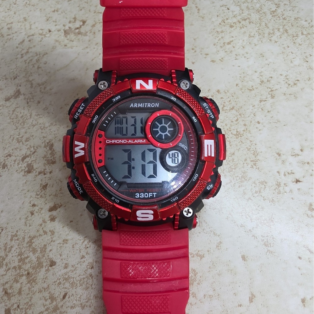 Armitron Pro Sport Mens Watch Red Digital 330FT Chrono Alarm MD12259